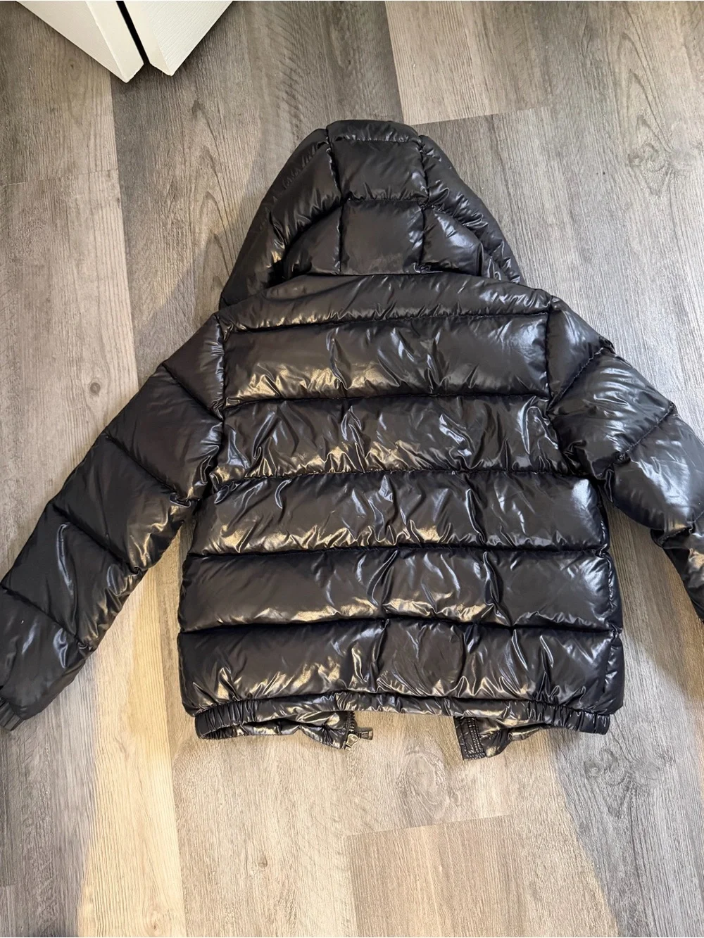 Moncler Shiny Black Hooded Kids Puffer Jacket
